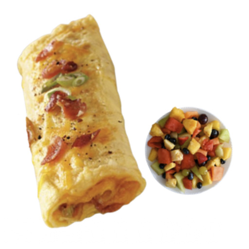 OMELETTE CHEESE BACON WITH FRUITS